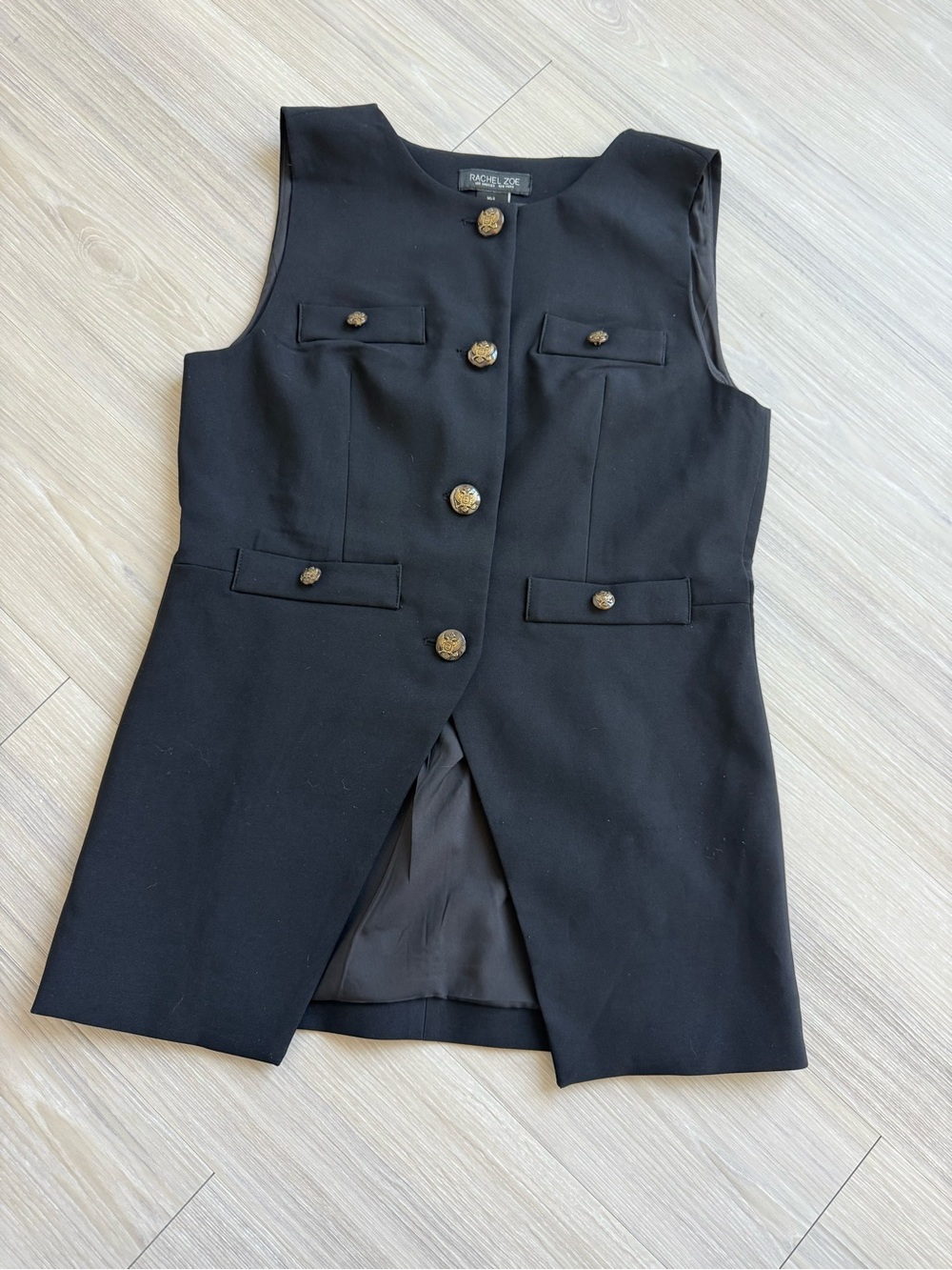 Rachel Zoe Black Sleeveless Dress Vest with Gold Buttons